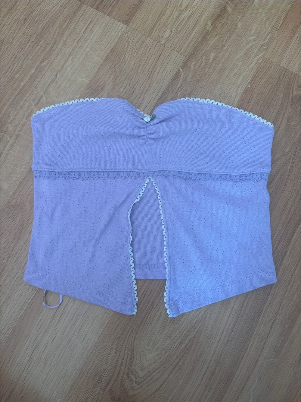 Kimchi Blue Lavender Eyelet Strapless Crop Top with White Trim